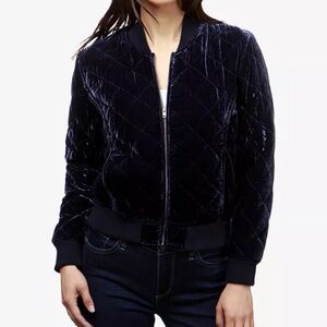 Lucky Brand Quilted Velvet Bomber Jacket - Deep Blue